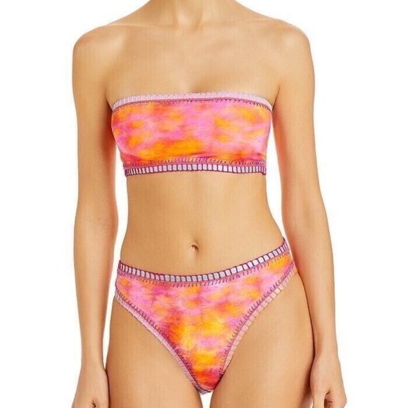 Platinum Inspired by Solange Ferrarini Bottom HIGH WAISTED SCOOP TIE DYE ORANGE - Picture 2 of 5
